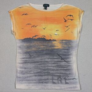 Ralph Lauren LRL Petites Sunset Beach Sleeveless Shirt Size PXS Orange/Gray